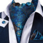 Men Luxury Ascot Tie Cravat Tie Handkerchief Cufflinks 3pcs Set Blue Paisley Floral Wedding Party Cravats Necktie