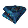Men Luxury Ascot Tie Cravat Tie Handkerchief Cufflinks 3pcs Set Blue Paisley Floral Wedding Party Cravats Necktie