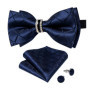 Solid Black Pre-tied Bowtie with Diamond Half Ring Decor Fashion Pocket Square Cufflinks Set Business Party Men's Luxury Bow Tie