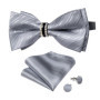 Solid Black Pre-tied Bowtie with Diamond Half Ring Decor Fashion Pocket Square Cufflinks Set Business Party Men's Luxury Bow Tie