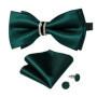Solid Black Pre-tied Bowtie with Diamond Half Ring Decor Fashion Pocket Square Cufflinks Set Business Party Men's Luxury Bow Tie