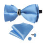 Solid Black Pre-tied Bowtie with Diamond Half Ring Decor Fashion Pocket Square Cufflinks Set Business Party Men's Luxury Bow Tie