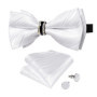 Solid Black Pre-tied Bowtie with Diamond Half Ring Decor Fashion Pocket Square Cufflinks Set Business Party Men's Luxury Bow Tie