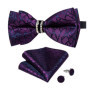 Solid Black Pre-tied Bowtie with Diamond Half Ring Decor Fashion Pocket Square Cufflinks Set Business Party Men's Luxury Bow Tie