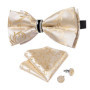 Solid Black Pre-tied Bowtie with Diamond Half Ring Decor Fashion Pocket Square Cufflinks Set Business Party Men's Luxury Bow Tie