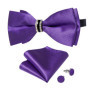 Solid Black Pre-tied Bowtie with Diamond Half Ring Decor Fashion Pocket Square Cufflinks Set Business Party Men's Luxury Bow Tie