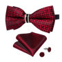 Solid Black Pre-tied Bowtie with Diamond Half Ring Decor Fashion Pocket Square Cufflinks Set Business Party Men's Luxury Bow Tie