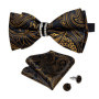 Solid Black Pre-tied Bowtie with Diamond Half Ring Decor Fashion Pocket Square Cufflinks Set Business Party Men's Luxury Bow Tie