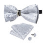 Solid Black Pre-tied Bowtie with Diamond Half Ring Decor Fashion Pocket Square Cufflinks Set Business Party Men's Luxury Bow Tie