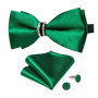 Solid Black Pre-tied Bowtie with Diamond Half Ring Decor Fashion Pocket Square Cufflinks Set Business Party Men's Luxury Bow Tie