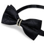 Solid Black Pre-tied Bowtie with Diamond Half Ring Decor Fashion Pocket Square Cufflinks Set Business Party Men's Luxury Bow Tie
