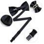 Solid Black Pre-tied Bowtie with Diamond Half Ring Decor Fashion Pocket Square Cufflinks Set Business Party Men's Luxury Bow Tie