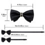 Solid Black Pre-tied Bowtie with Diamond Half Ring Decor Fashion Pocket Square Cufflinks Set Business Party Men's Luxury Bow Tie