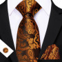 Barry.Wang Golden Orange Purple Black tie Office tie for mens Tie Pocket Sqaure Cufflinks Set Necktie Casual Wedding Gift