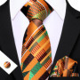 Barry.Wang Golden Orange Purple Black tie Office tie for mens Tie Pocket Sqaure Cufflinks Set Necktie Casual Wedding Gift