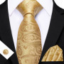 Barry.Wang Golden Orange Purple Black tie Office tie for mens Tie Pocket Sqaure Cufflinks Set Necktie Casual Wedding Gift