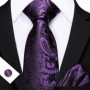 Barry.Wang Golden Orange Purple Black tie Office tie for mens Tie Pocket Sqaure Cufflinks Set Necktie Casual Wedding Gift
