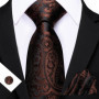 Barry.Wang Golden Orange Purple Black tie Office tie for mens Tie Pocket Sqaure Cufflinks Set Necktie Casual Wedding Gift