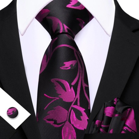 Barry.Wang Golden Orange Purple Black tie Office tie for mens Tie Pocket Sqaure Cufflinks Set Necktie Casual Wedding Gift