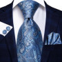 Hi-Tie Designer Black Blue Paisley 63inch Silk Men Tie 160cm Extra Long Ties for Men Woven Classic Men Necktie Pocket Square Set