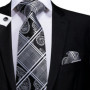 Hi-Tie Designer Black Blue Paisley 63inch Silk Men Tie 160cm Extra Long Ties for Men Woven Classic Men Necktie Pocket Square Set