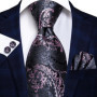 Hi-Tie Designer Black Blue Paisley 63inch Silk Men Tie 160cm Extra Long Ties for Men Woven Classic Men Necktie Pocket Square Set