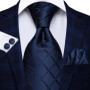 Hi-Tie Designer Black Blue Paisley 63inch Silk Men Tie 160cm Extra Long Ties for Men Woven Classic Men Necktie Pocket Square Set