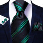 Hi-Tie Designer Black Blue Paisley 63inch Silk Men Tie 160cm Extra Long Ties for Men Woven Classic Men Necktie Pocket Square Set