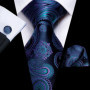 Hi-Tie Designer Black Blue Paisley 63inch Silk Men Tie 160cm Extra Long Ties for Men Woven Classic Men Necktie Pocket Square Set