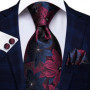 Hi-Tie Designer Black Blue Paisley 63inch Silk Men Tie 160cm Extra Long Ties for Men Woven Classic Men Necktie Pocket Square Set