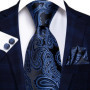 Hi-Tie Designer Black Blue Paisley 63inch Silk Men Tie 160cm Extra Long Ties for Men Woven Classic Men Necktie Pocket Square Set