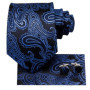 Hi-Tie Designer Black Blue Paisley 63inch Silk Men Tie 160cm Extra Long Ties for Men Woven Classic Men Necktie Pocket Square Set