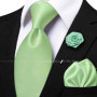 Men's Solid Color Tie Set For Sage Green Pocket Square Flower Brooch Cufflinks As Daily Wear Wedding Groom Collar Accessory Gift