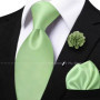 Men's Solid Color Tie Set For Sage Green Pocket Square Flower Brooch Cufflinks As Daily Wear Wedding Groom Collar Accessory Gift