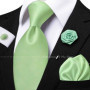Men's Solid Color Tie Set For Sage Green Pocket Square Flower Brooch Cufflinks As Daily Wear Wedding Groom Collar Accessory Gift