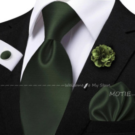 Men's Solid Color Tie Set For Sage Green Pocket Square Flower Brooch Cufflinks As Daily Wear Wedding Groom Collar Accessory Gift