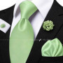 Men's Solid Color Tie Set For Sage Green Pocket Square Flower Brooch Cufflinks As Daily Wear Wedding Groom Collar Accessory Gift