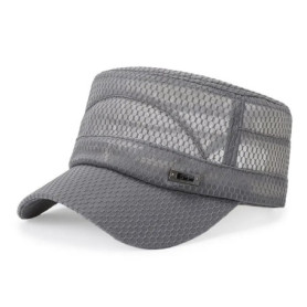 Vintage Mesh Hats For Men Summer Flat Top Cadet Hat Adjustable Outdoor Cap Quick Dry Breathable Sunscreen Cap