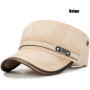 Leather Brim Washed Distressed Cotton Adjustable Military School Flat Cap Sun Hat Trucker Caps Dad Hats