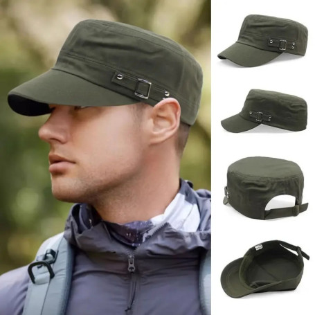 Summer Men Baseball Cap Cotton Cadet Hat Breathable Adjustable Flat Top Cap Summer Visor Hat Fashion Flat Top Cap