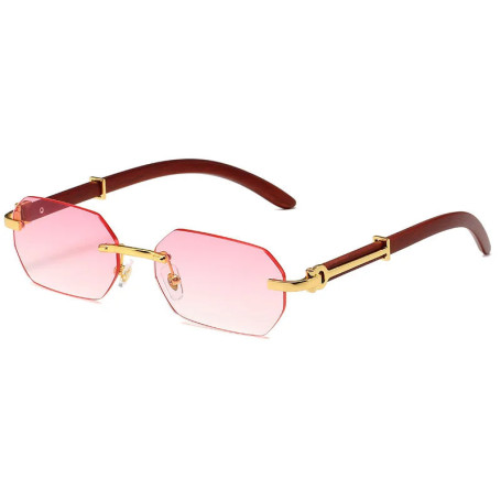Trendy Rimless Sunglasses for Men Women Frameless Rectangle Wood Frame Sun Glasses Retro Shades Summer Traveling Eyewear UV400