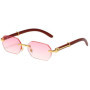 Trendy Rimless Sunglasses for Men Women Frameless Rectangle Wood Frame Sun Glasses Retro Shades Summer Traveling Eyewear UV400