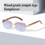 Trendy Rimless Sunglasses for Men Women Frameless Rectangle Wood Frame Sun Glasses Retro Shades Summer Traveling Eyewear UV400
