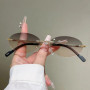Rimless Oval Sunglasses Fashion Gradient Decor Shades Men Women 2026 Trendy Vintage Brand Design Casual Sun Glasses