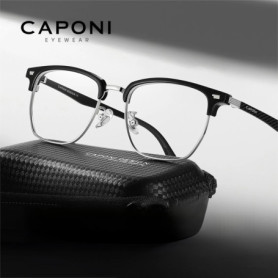 CAPONI Carbon Fiber Men Glasses Frame Light Luxury Business Classic Glasses Photochromic Anti Blue Ray UV400 Eyewear J36406