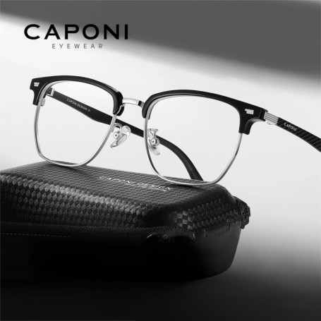 CAPONI Carbon Fiber Men Glasses Frame Light Luxury Business Classic Glasses Photochromic Anti Blue Ray UV400 Eyewear J36406