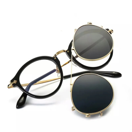 Retro Steampunk Round Clip On Sunglasses Men Women Double Layer Removable Lenses Detachable Shades Clear Hollow Legs Glasses