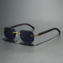Trendy Rimless Sunglasses for Men Women Frameless Rectangle Wood Frame Sun Glasses Retro Shades Summer Traveling Eyewear UV400