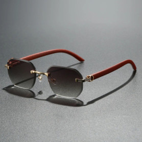 Trendy Rimless Sunglasses for Men Women Frameless Rectangle Wood Frame Sun Glasses Retro Shades Summer Traveling Eyewear UV400