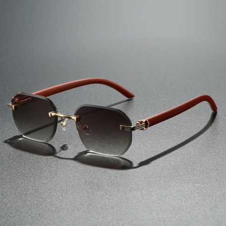 Trendy Rimless Sunglasses for Men Women Frameless Rectangle Wood Frame Sun Glasses Retro Shades Summer Traveling Eyewear UV400